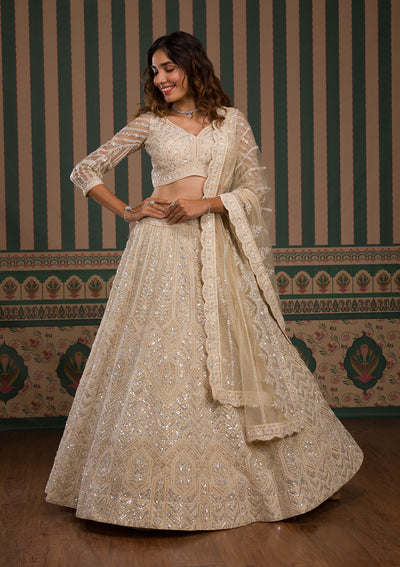 Off White Heavy Designer Work Wedding/PartyWear Special Lehenga Choli -  Indian Heavy Anarkali Lehenga Gowns Sharara Sarees Pakistani Dresses in  USA/UK/Canada/UAE - IndiaBoulevard